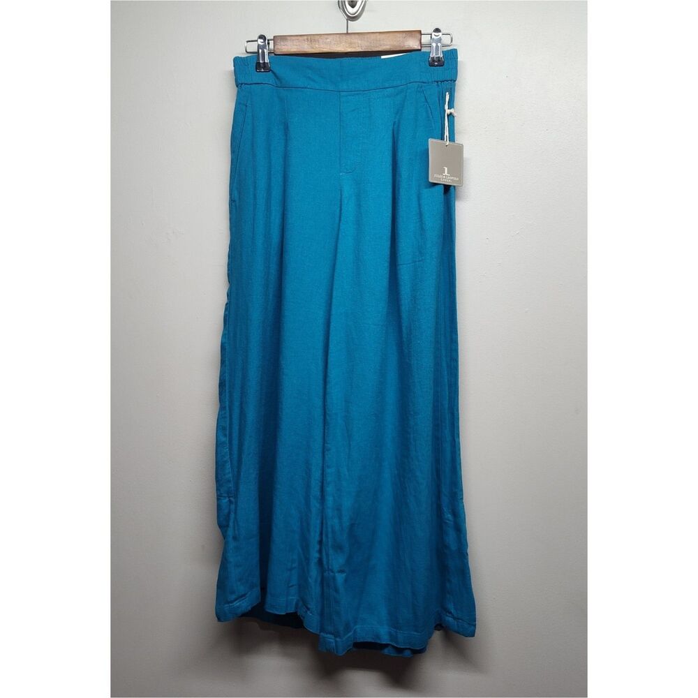 Jules & Leopold Linen Pants Women S Blue Wide Leg Bohemian Casual Careerwear